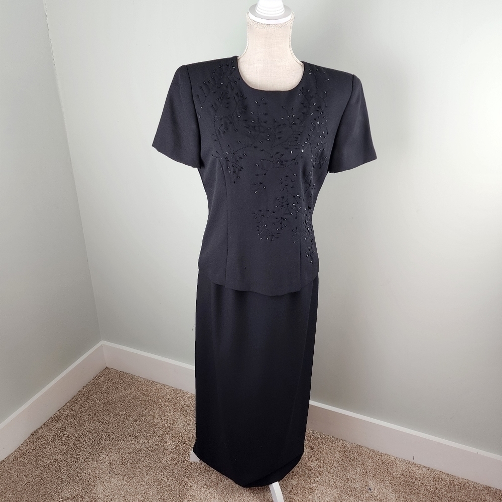 Jessica Howard Sequin Tiered Front Short Sleeve Full Length Lined Dress Size 8